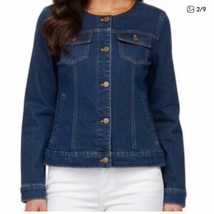 CHICO’S Size 0 Lady’s XS X-Small Small Dark Denim With Trim Jean Jacket